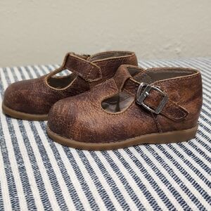Mon Petit T-strap Hard Sole Classic Brown Leather Kids Shoes